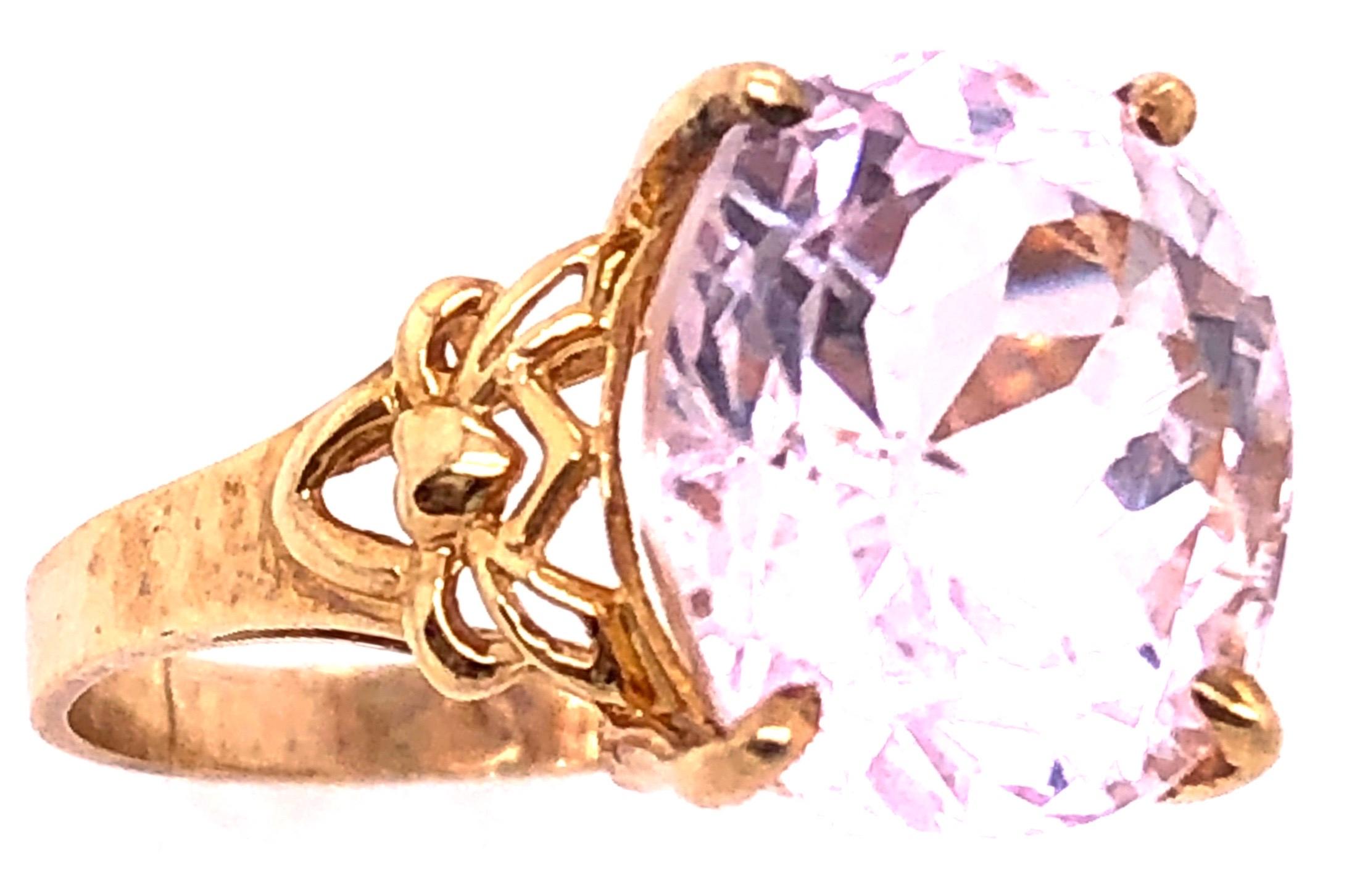 Women's or Men's 14 Karat Yellow Gold Rose Quartz Solitaire Freeform Ring For Sale