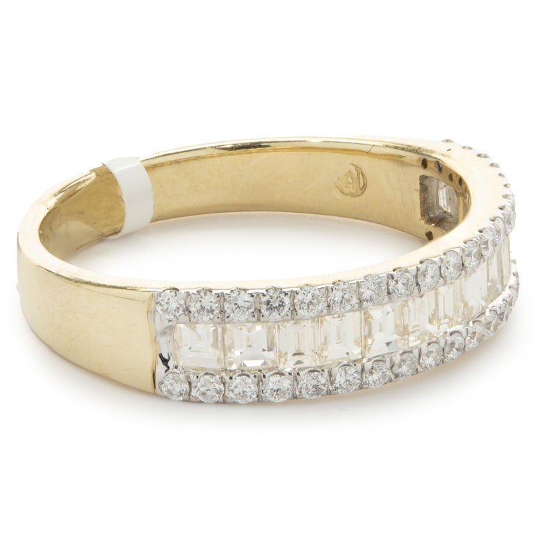 14 Karat Yellow Gold Round and Baguette Cut Diamond Band For Sale at ...