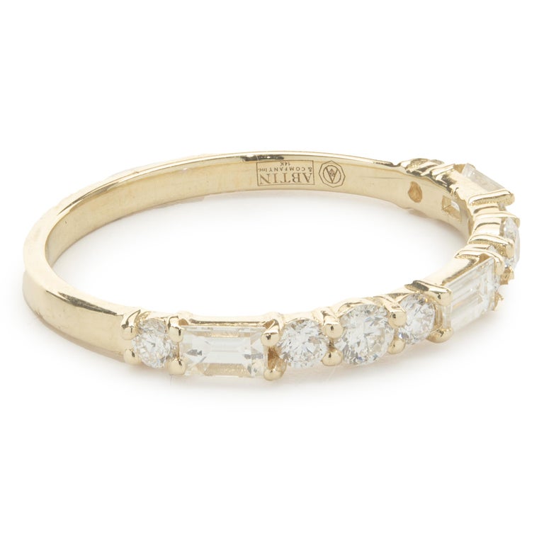 14 Karat Yellow Gold Round and Baguette Cut Diamond Band For Sale at ...