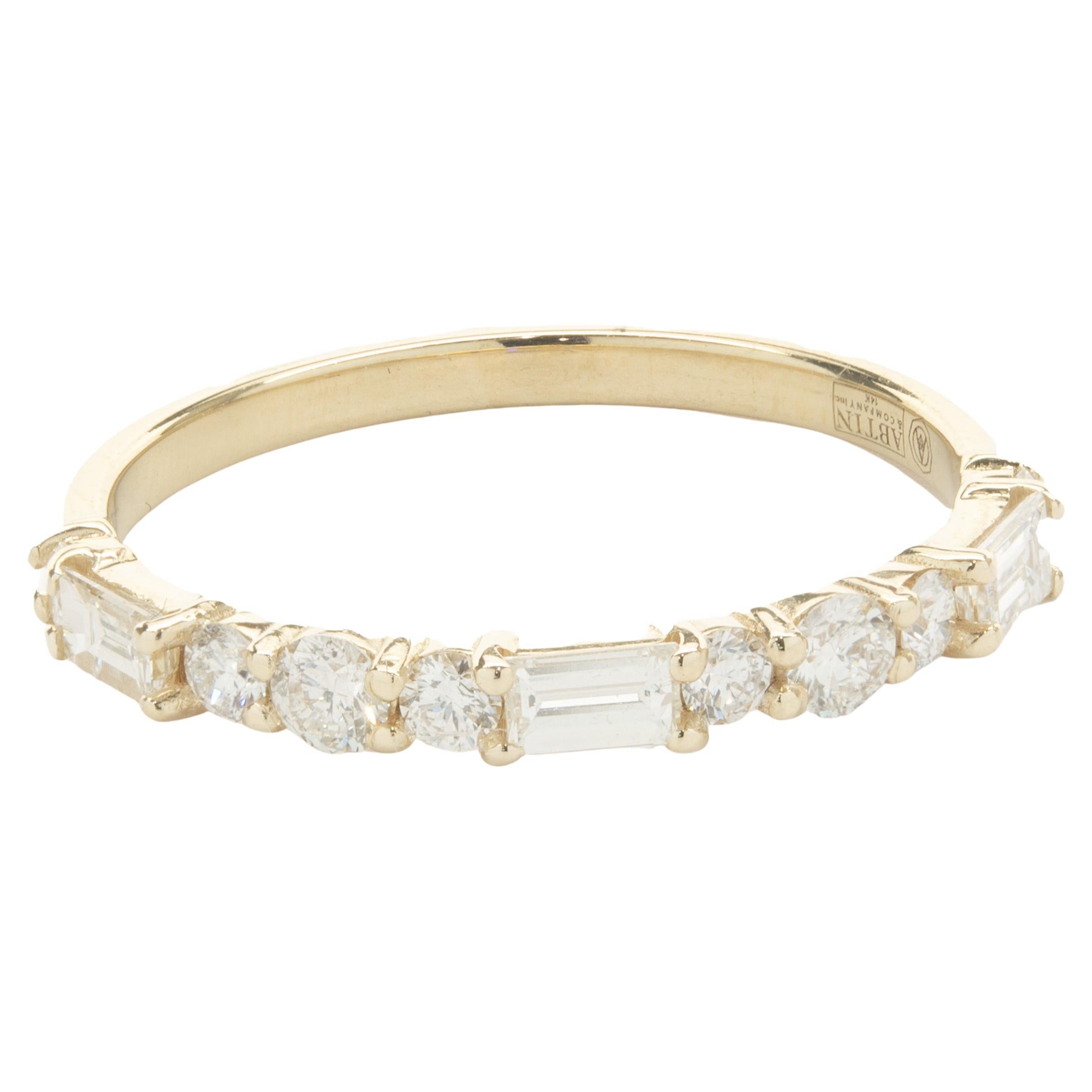 14 Karat Yellow Gold Round and Baguette Cut Diamond Band For Sale at ...