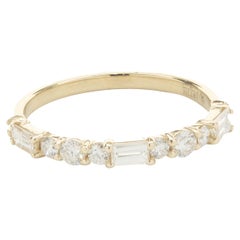 14 Karat Yellow Gold Round and Baguette Cut Diamond Band