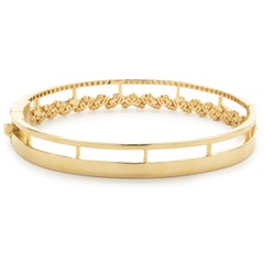 18 Karat Yellow Gold Round and Baguette Cut Diamond Double Row Bangle Bracelet