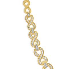 14 Karat Yellow Gold Round and Baguette Diamond Infinity Collar Necklace