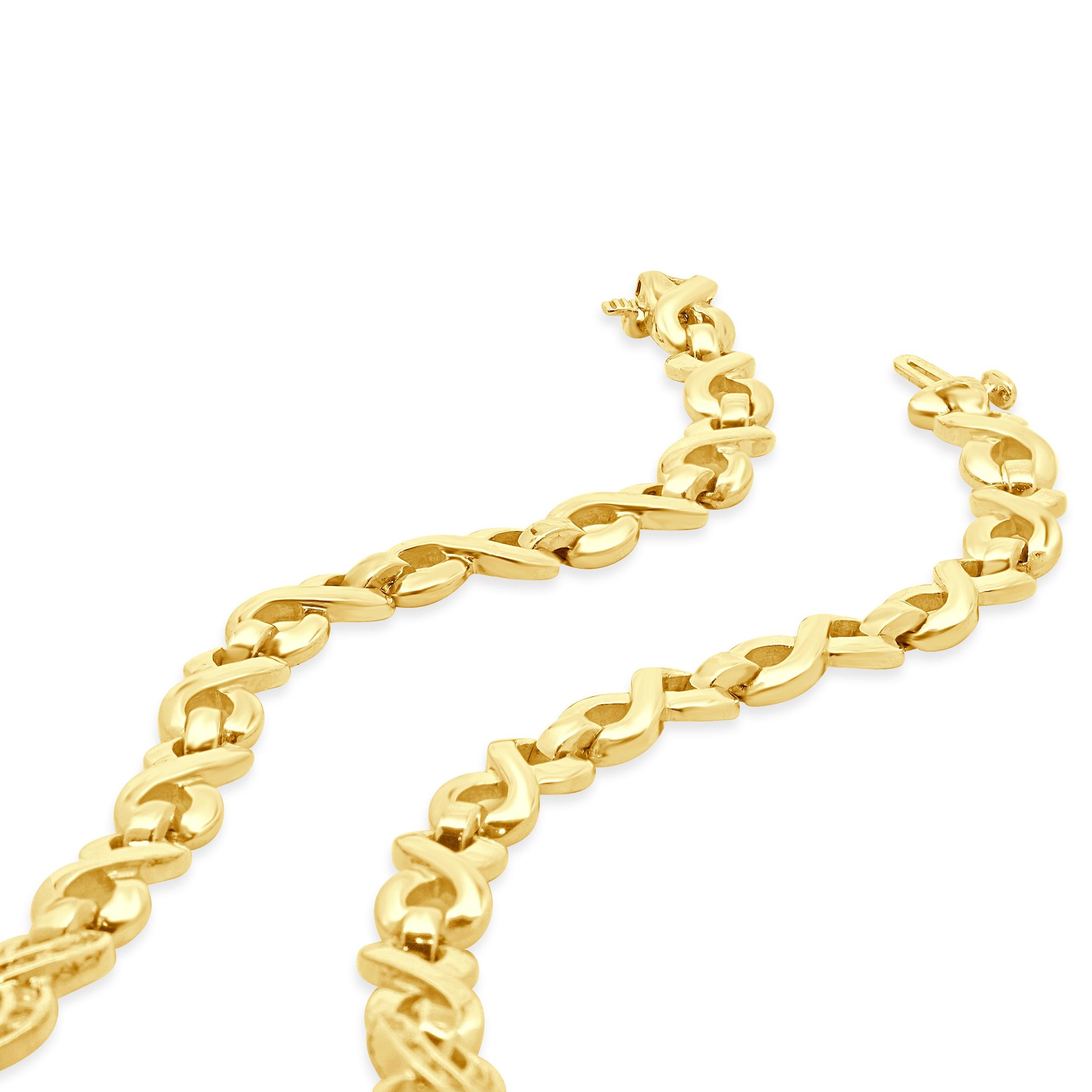 Collier Infinity en or jaune 14 carats avec diamants ronds et baguettes Pour femmes en vente
