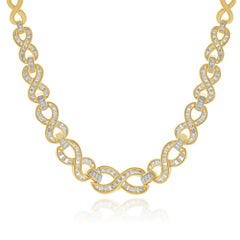14 Karat Yellow Gold Round and Baguette Diamond Infinity Collar Necklace