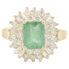 14 Karat Yellow Gold Round/Baguette Diamond and Emerald Cocktail Ring
