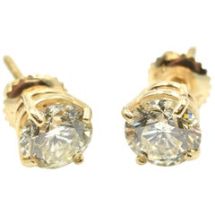 14 Karat Yellow Gold Round Brilliant 1.87 Carat Diamond Studs