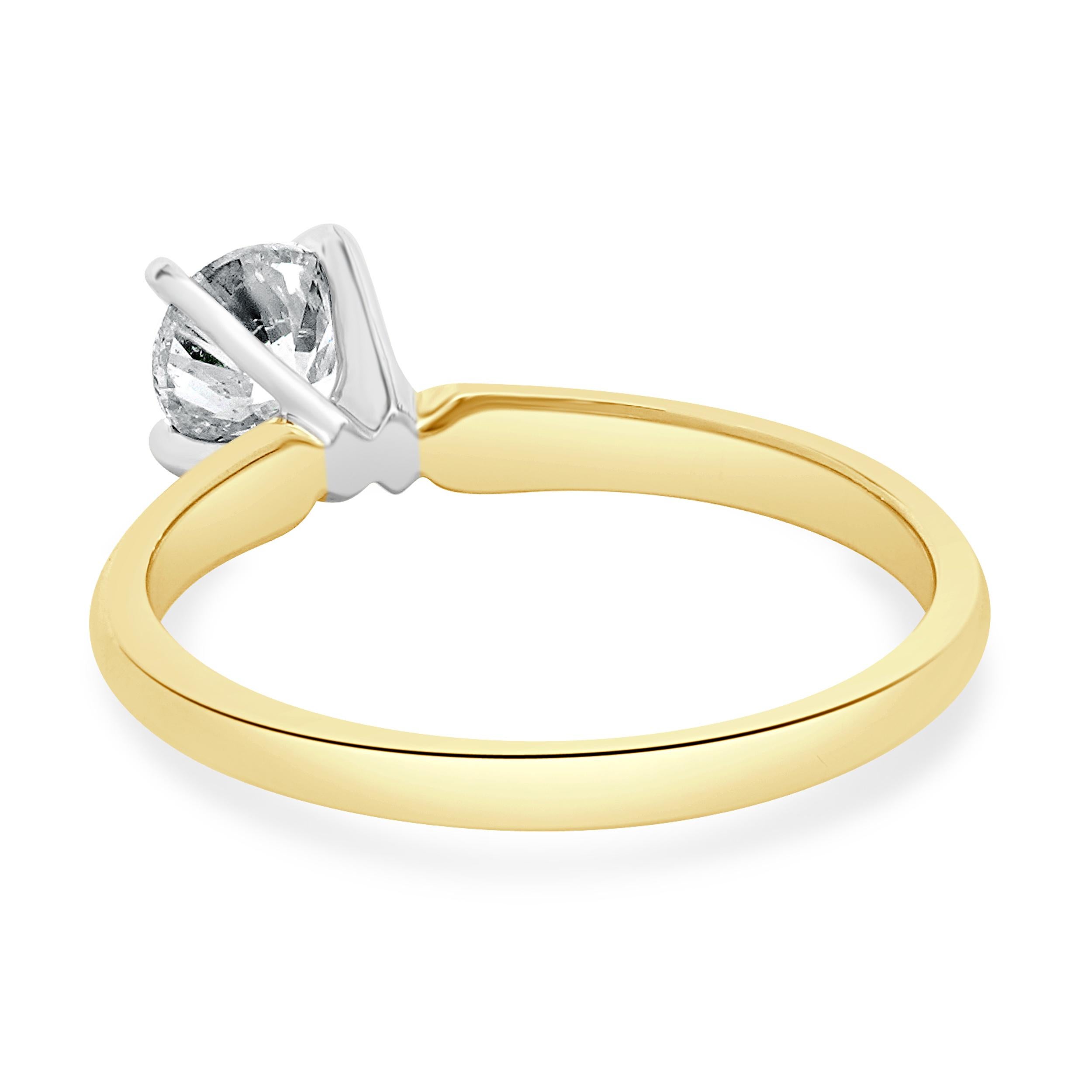 Round Cut 14 Karat Yellow Gold Round Brilliant Cut Diamond Engagement Ring