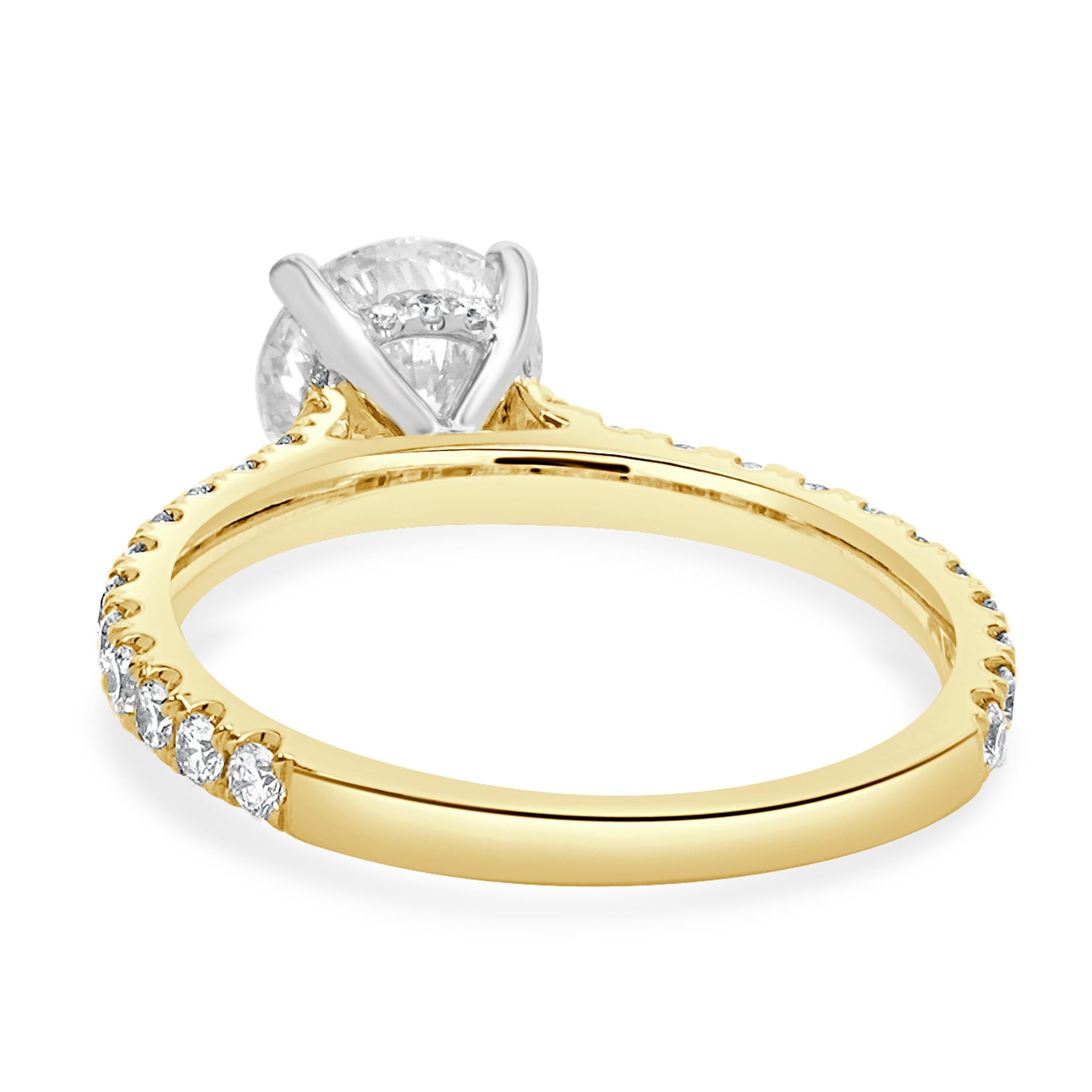 Round Cut 14 Karat Yellow Gold Round Brilliant Cut Diamond Engagement Ring