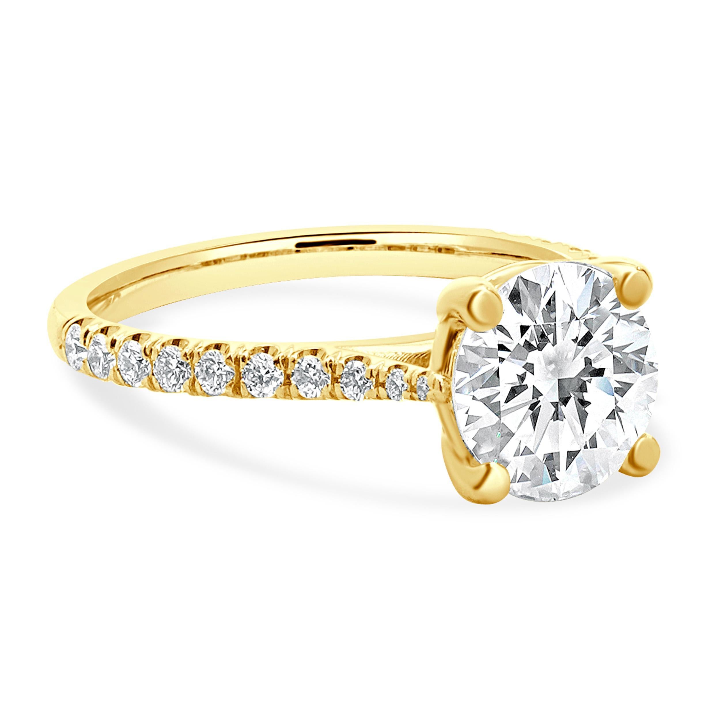 Verlobungsring aus 14 Karat Gelbgold mit rundem Diamanten im Brillantschliff im Zustand „Hervorragend“ im Angebot in Scottsdale, AZ