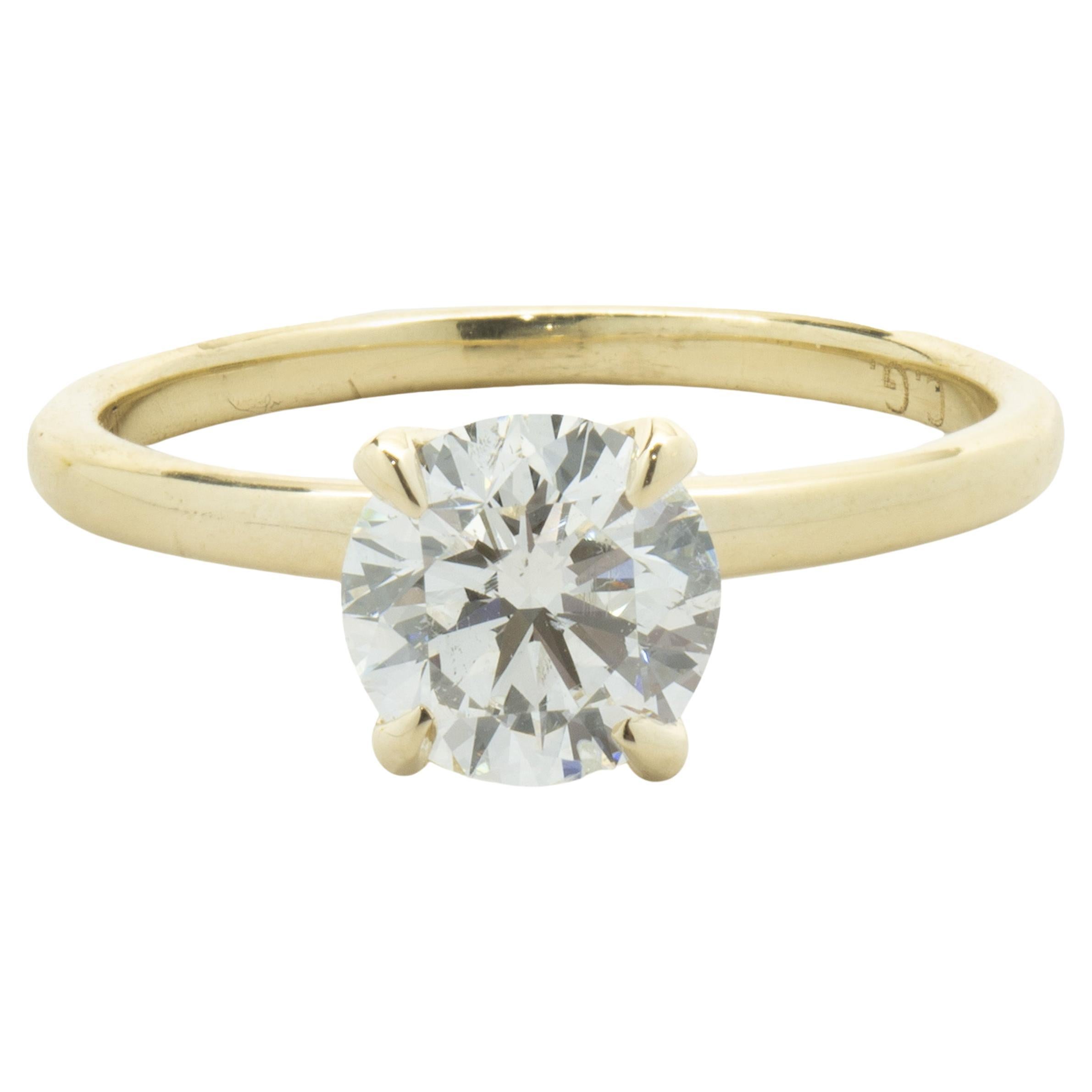 14 Karat Yellow Gold Round Brilliant Cut Diamond Engagement Ring For Sale