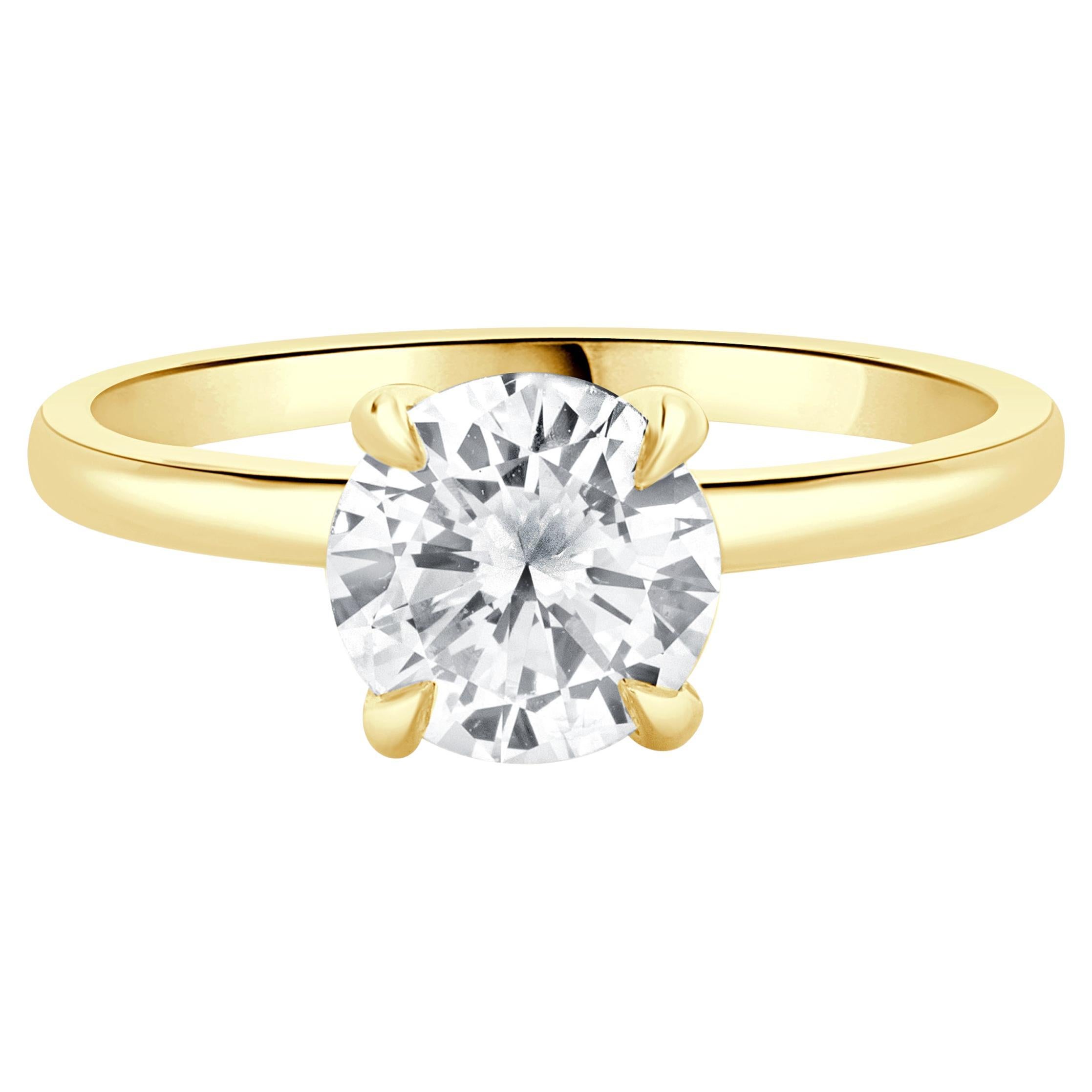 Bague de fiançailles en or jaune 14 carats avec diamant rond taillé en brillant en vente