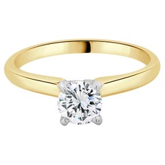 14 Karat Yellow Gold Round Brilliant Cut Diamond Engagement Ring