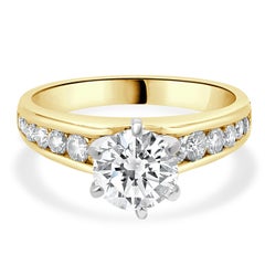 14 Karat Yellow Gold Round Brilliant Cut Diamond Engagement Ring