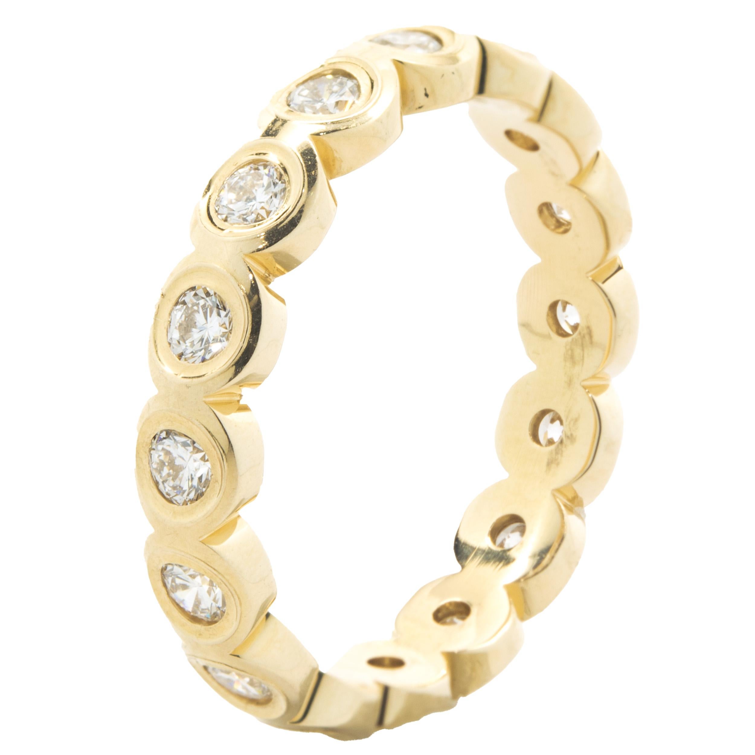 Designer: Custom
Material: 14K yellow gold
Diamonds: 16 round brilliant cut = 0.51cttw
Color: H 
Clarity: SI1
Size: 6.5
Dimensions: ring measures 4mm in width
Weight: 3.30 grams