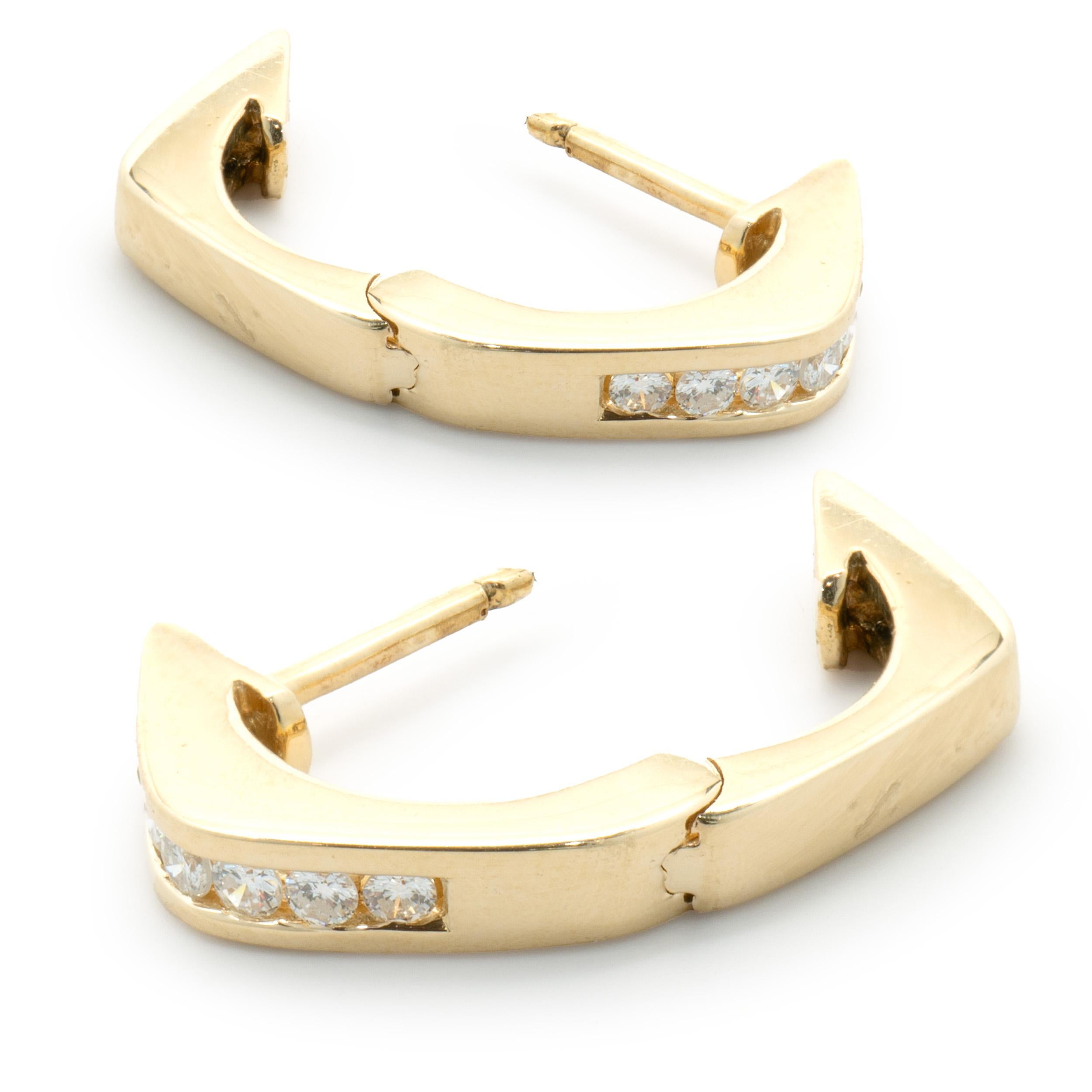 Round Cut 14 Karat Yellow Gold Round Brilliant Cut Diamond Huggie Hoop Earrings For Sale