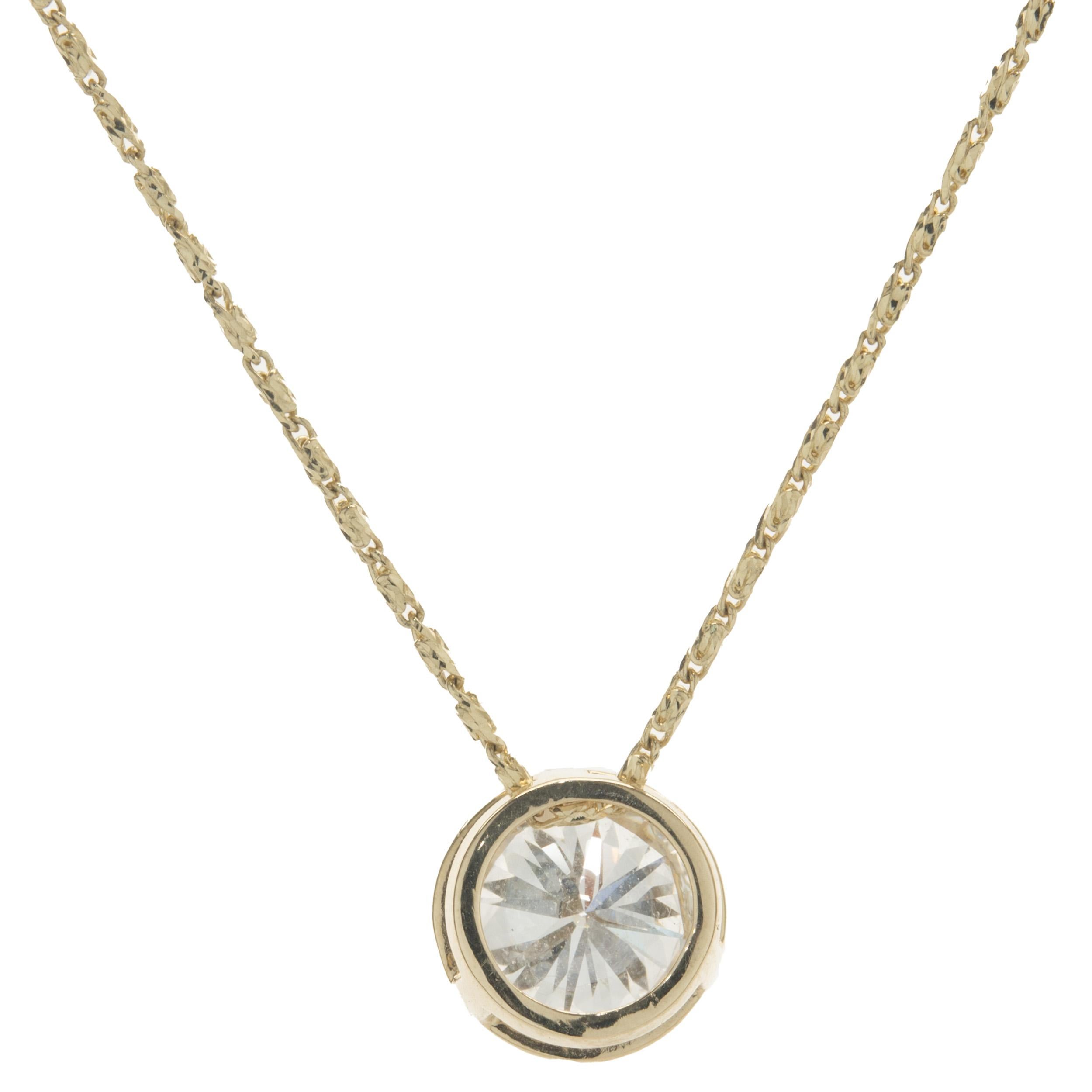 Material: 14K yellow gold
Diamond: round brilliant cut = 1.97cttw
Color: H
Clarity: SI3
Dimensions: necklace measures 18-inches in length 
Weight: 3.60 grams