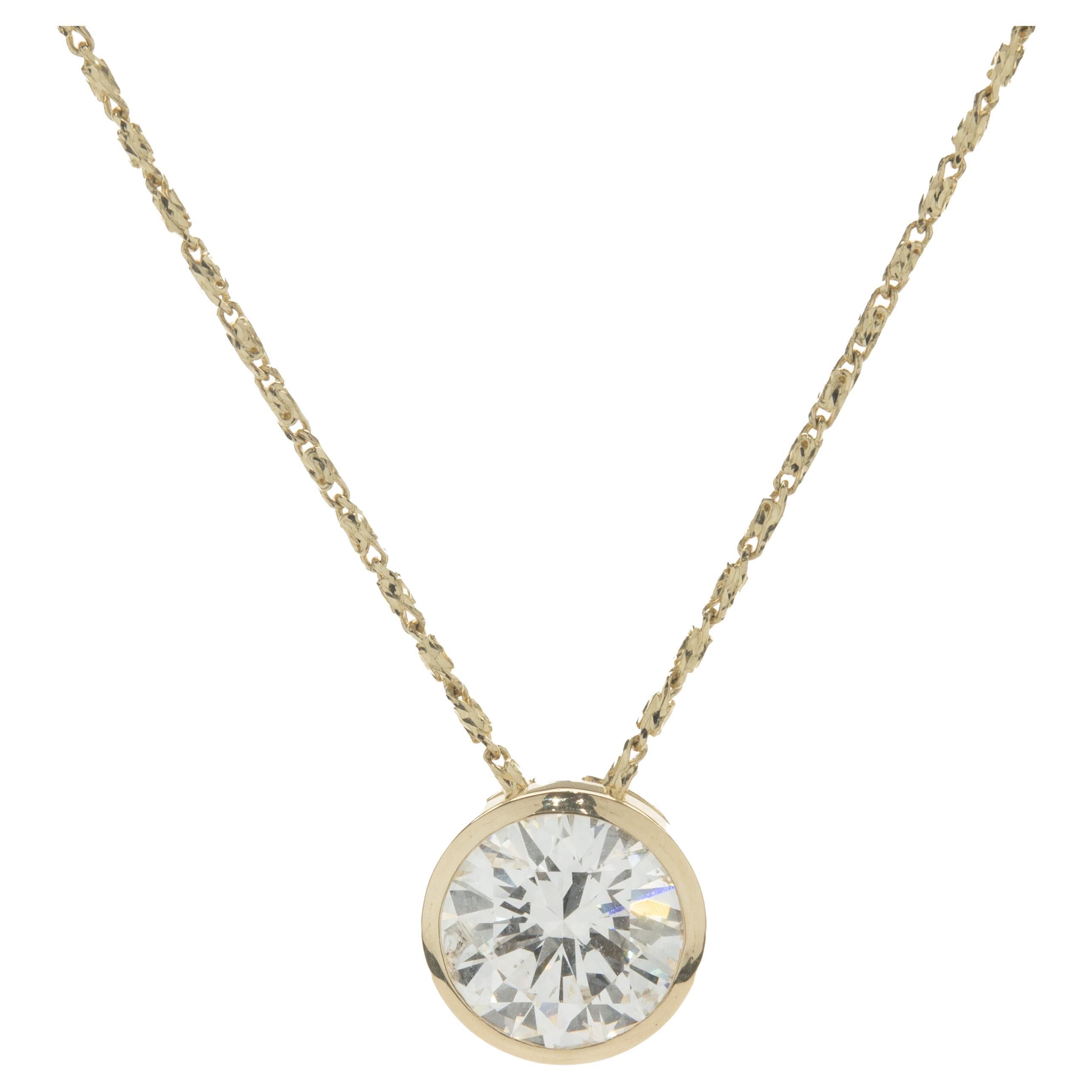 14 Karat Yellow Gold Round Brilliant Cut Diamond Solitaire Necklace