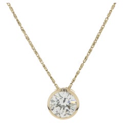 Collier solitaire en or jaune 14 carats avec diamants taille brillant rond