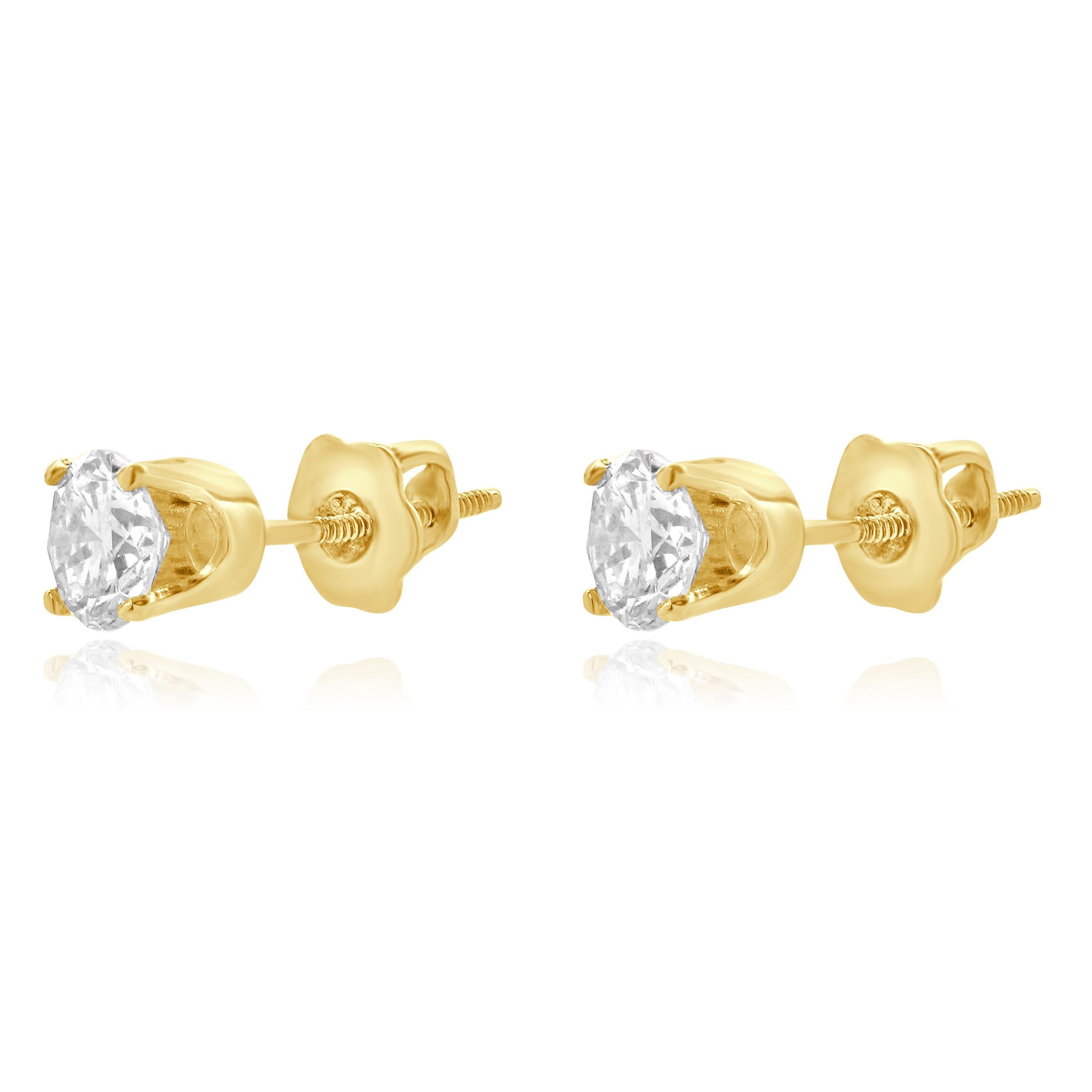 Matériau : Or jaune 14K
Diamants : 2 diamants ronds de taille brillant = 0,85cttw
Couleur : Champagne
Clarté : SI1-2
Fixations : dos vissés
Poids : 1.01 grammes
