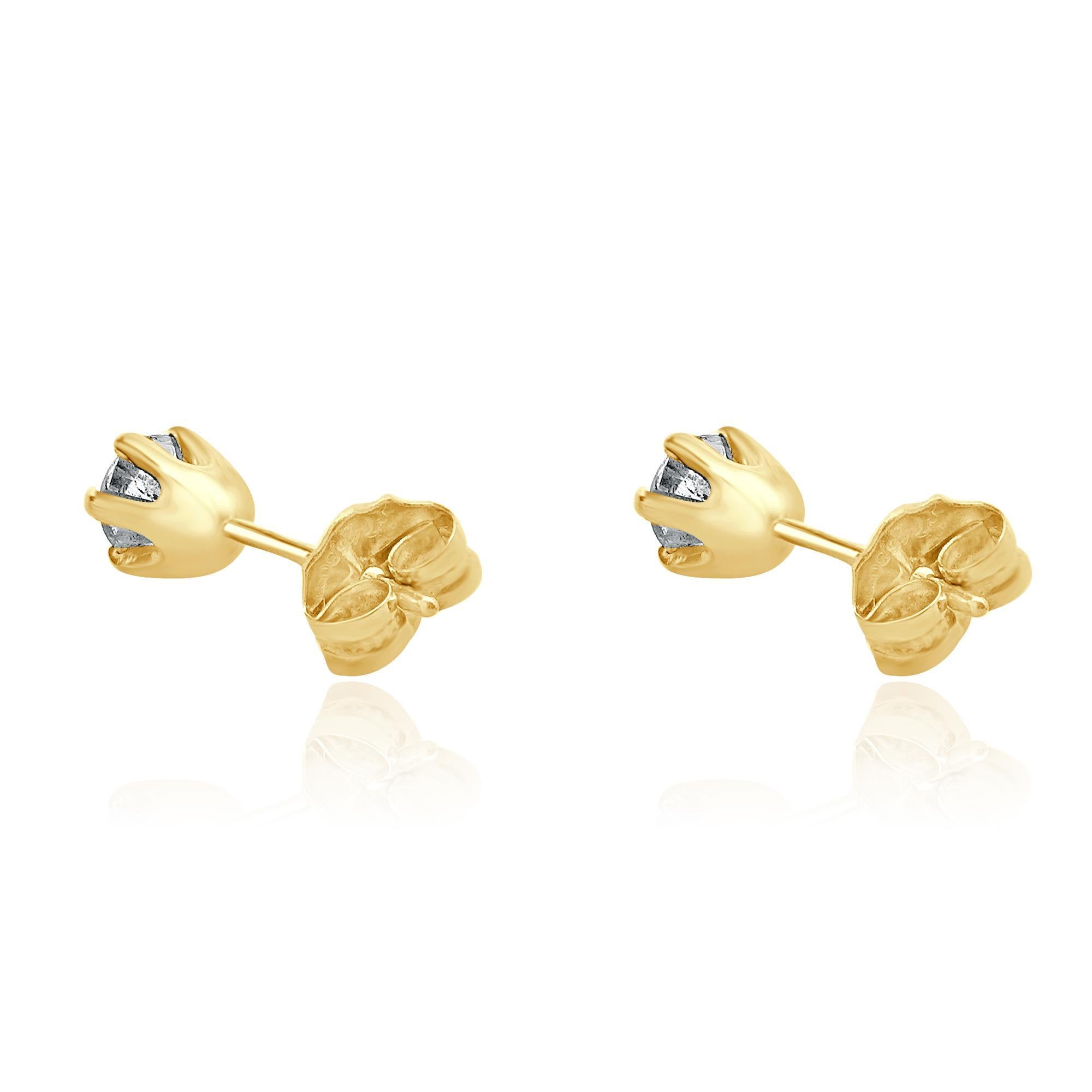 Clous d'oreilles en or jaune 14 carats avec diamants taille brillant rond Excellent état - En vente à Scottsdale, AZ