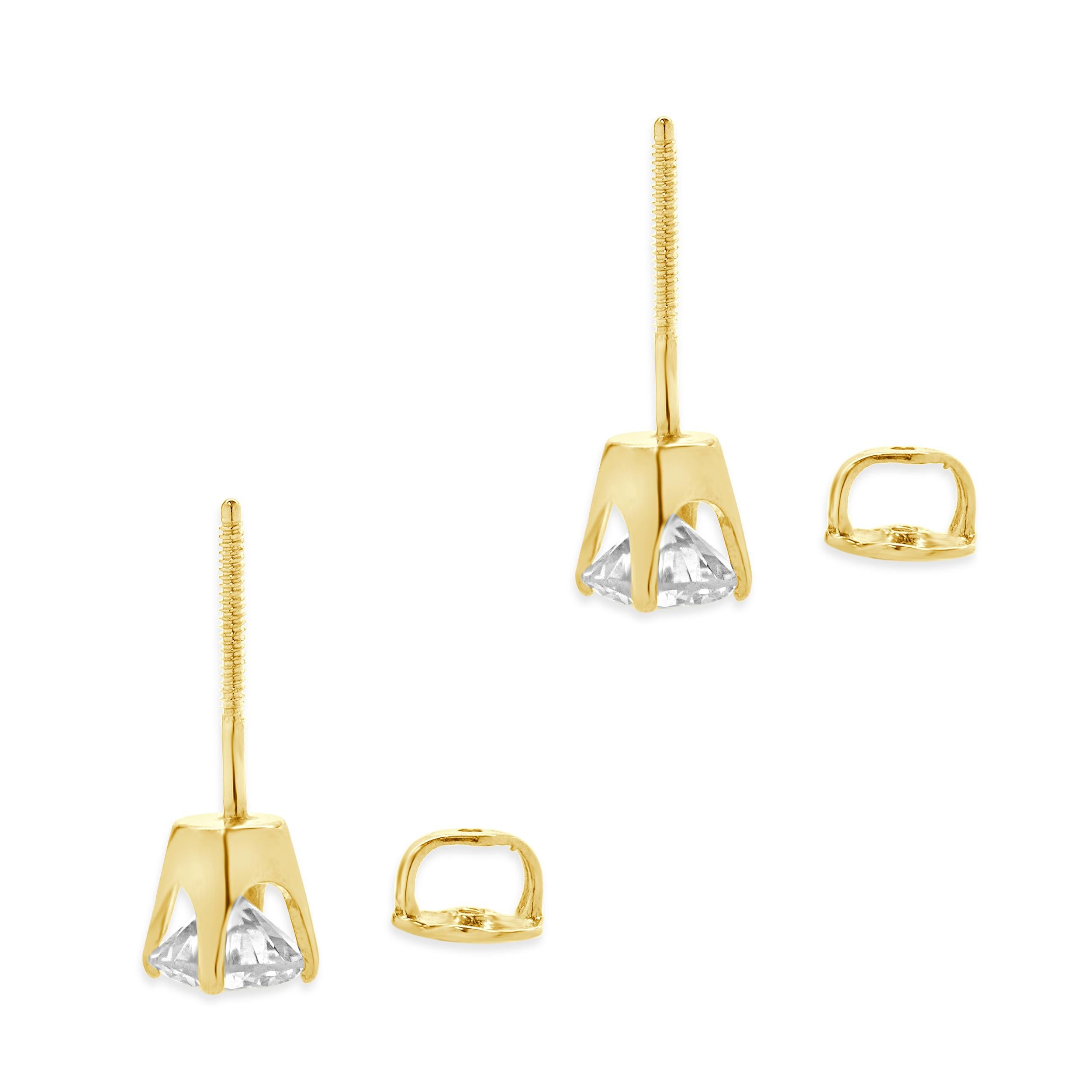 Clous d'oreilles en or jaune 14 carats avec diamants taille brillant rond Excellent état - En vente à Scottsdale, AZ