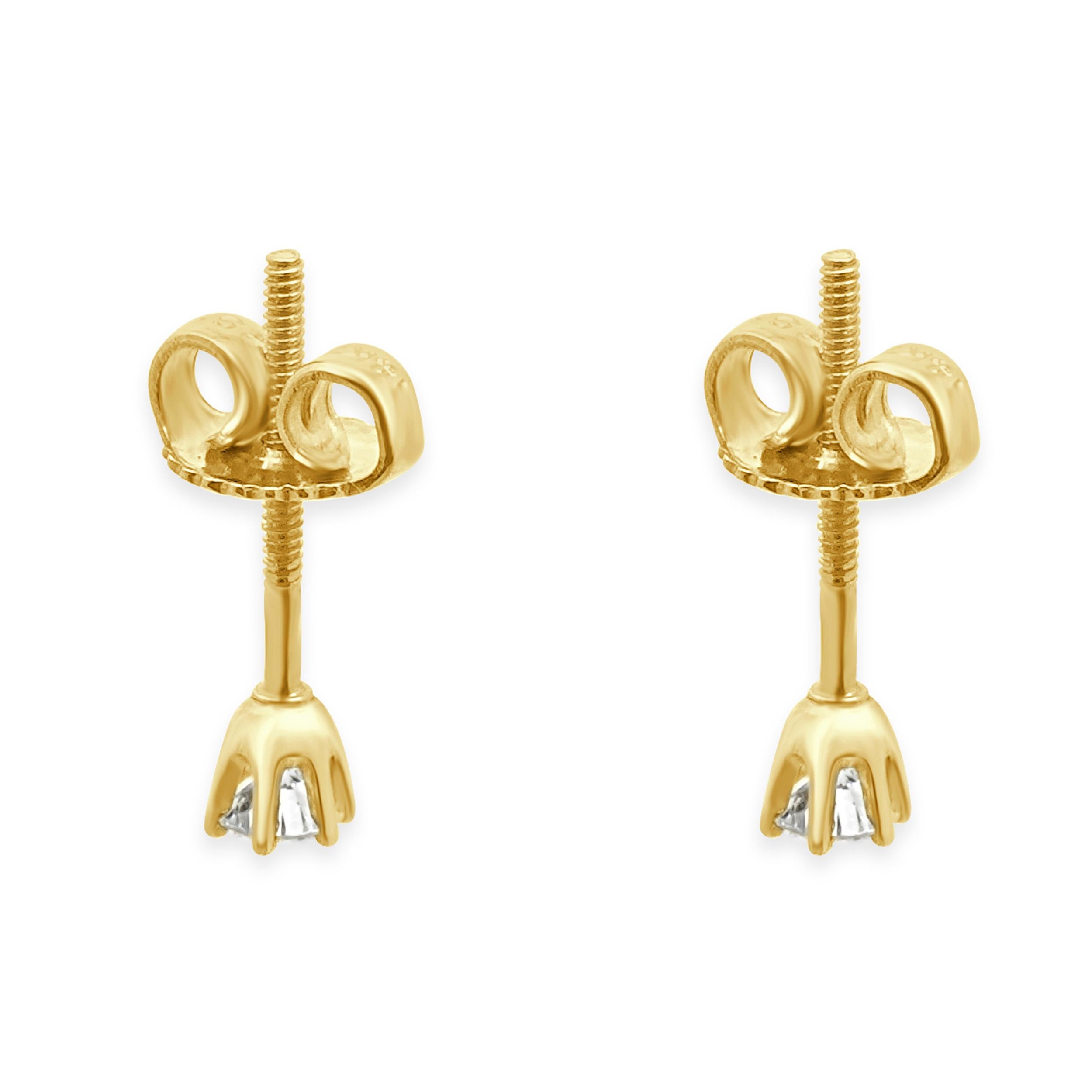 Clous d'oreilles en or jaune 14 carats avec diamants taille brillant rond Excellent état - En vente à Scottsdale, AZ