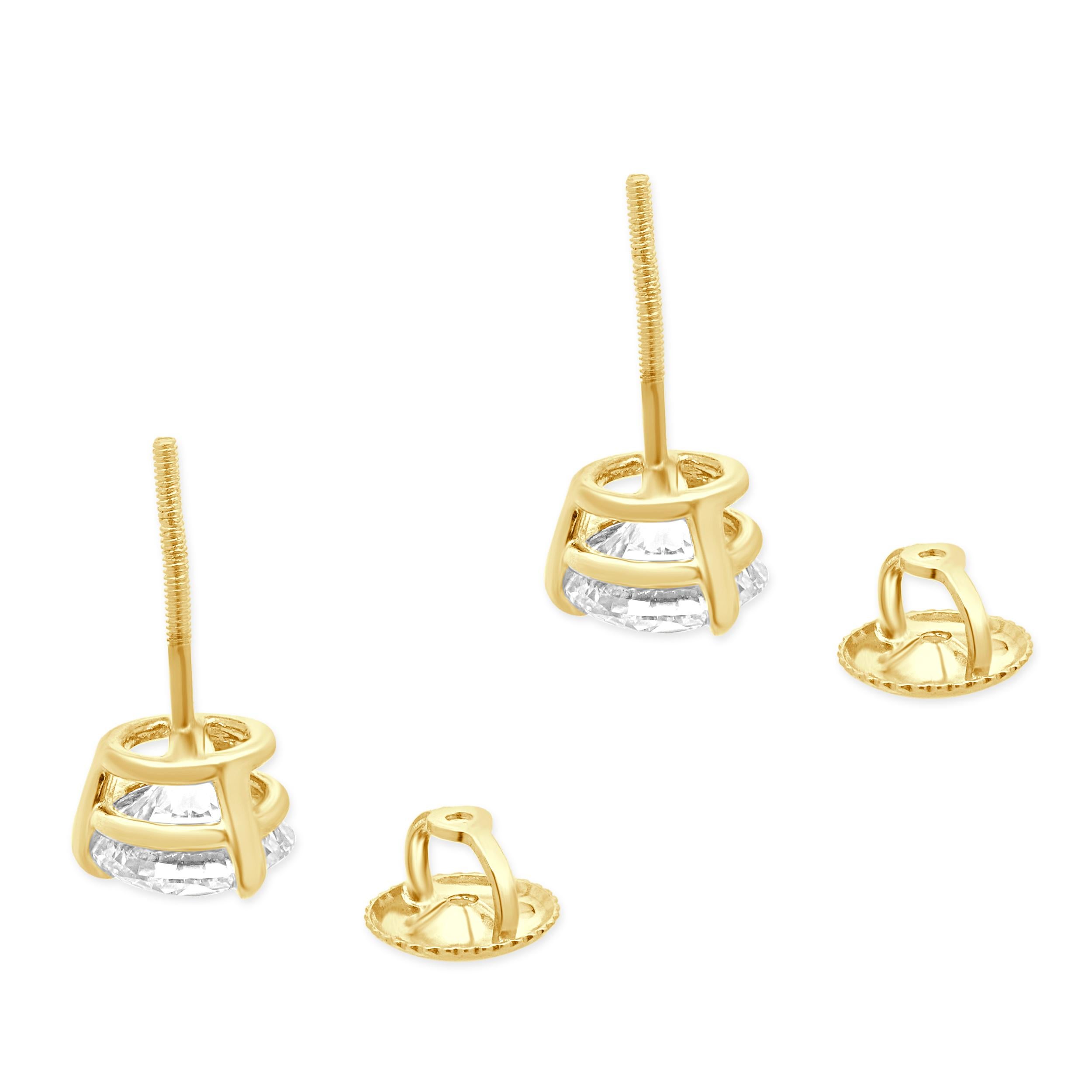Clous d'oreilles en or jaune 14 carats avec diamants taille brillant rond Excellent état - En vente à Scottsdale, AZ