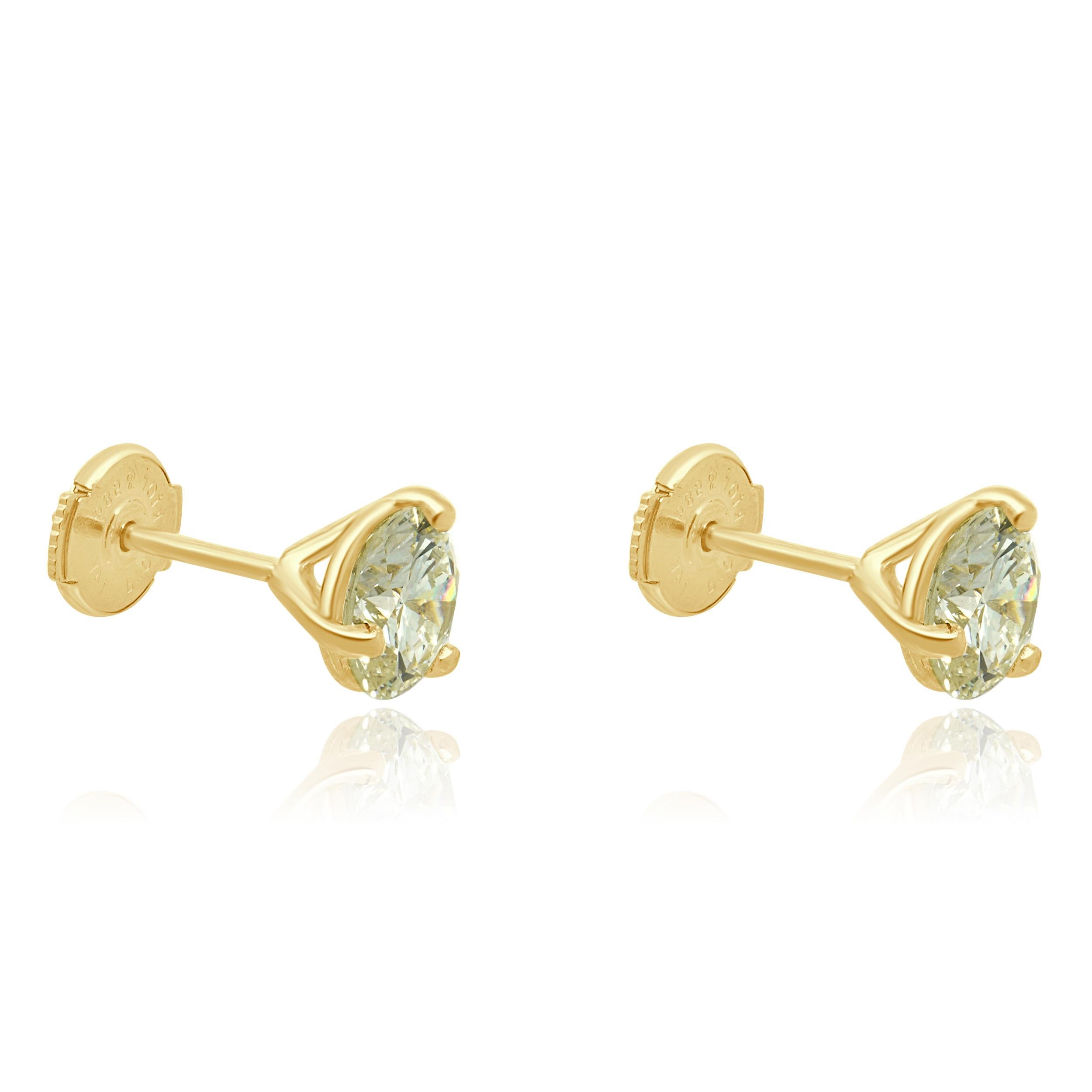 Clous d'oreilles en or jaune 14 carats avec diamants taille brillant rond Excellent état - En vente à Scottsdale, AZ