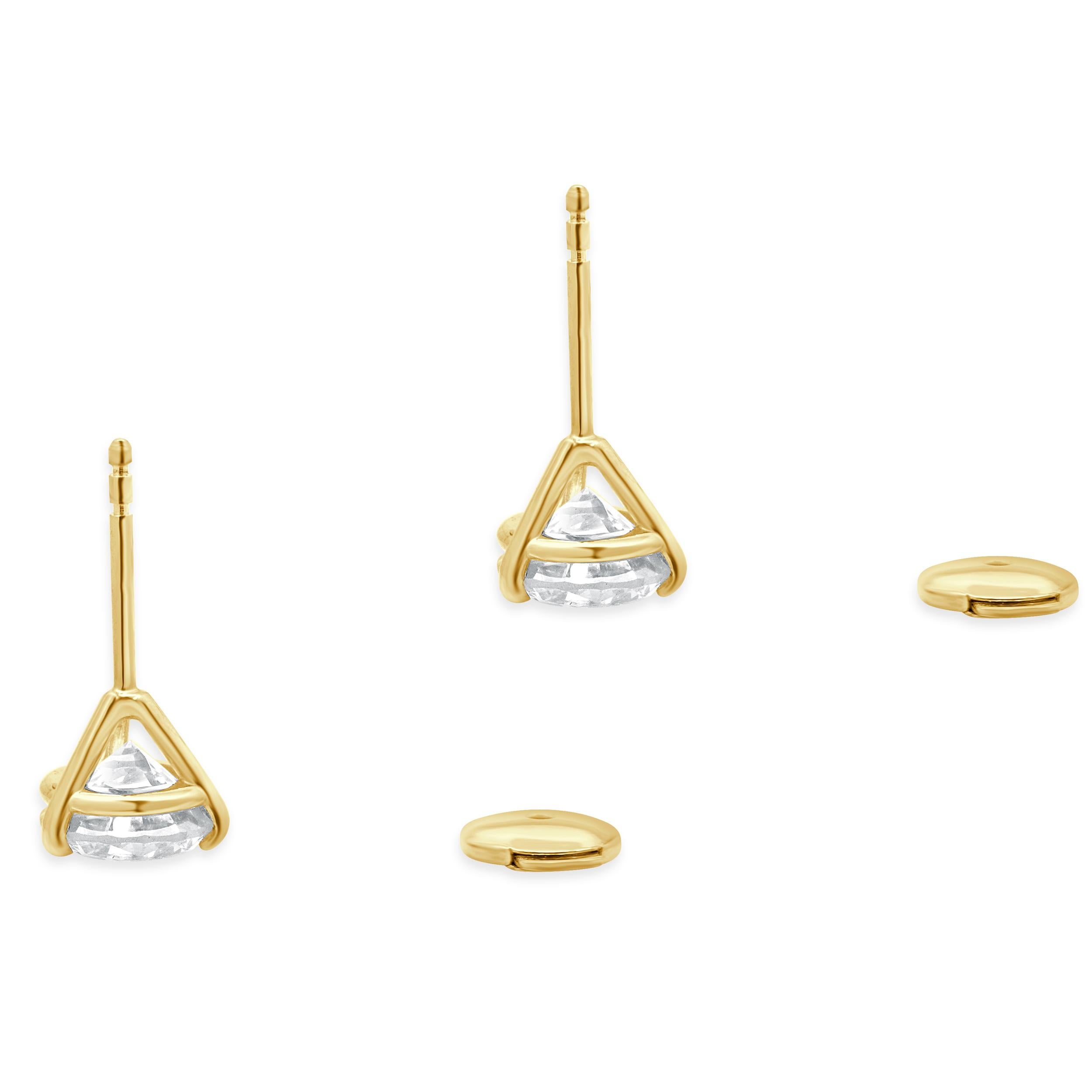 Clous d'oreilles en or jaune 14 carats avec diamants taille brillant rond Excellent état - En vente à Scottsdale, AZ