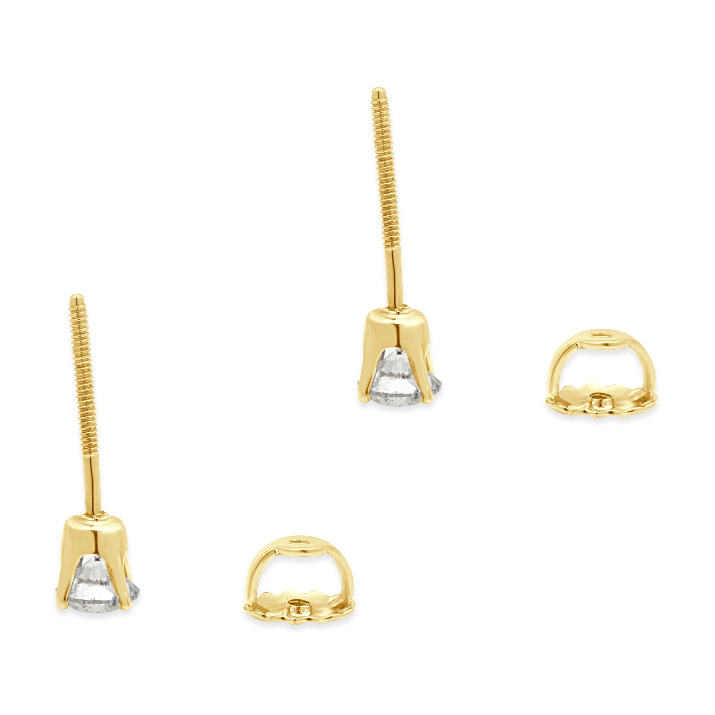 Clous d'oreilles en or jaune 14 carats avec diamants taille brillant rond Excellent état - En vente à Scottsdale, AZ