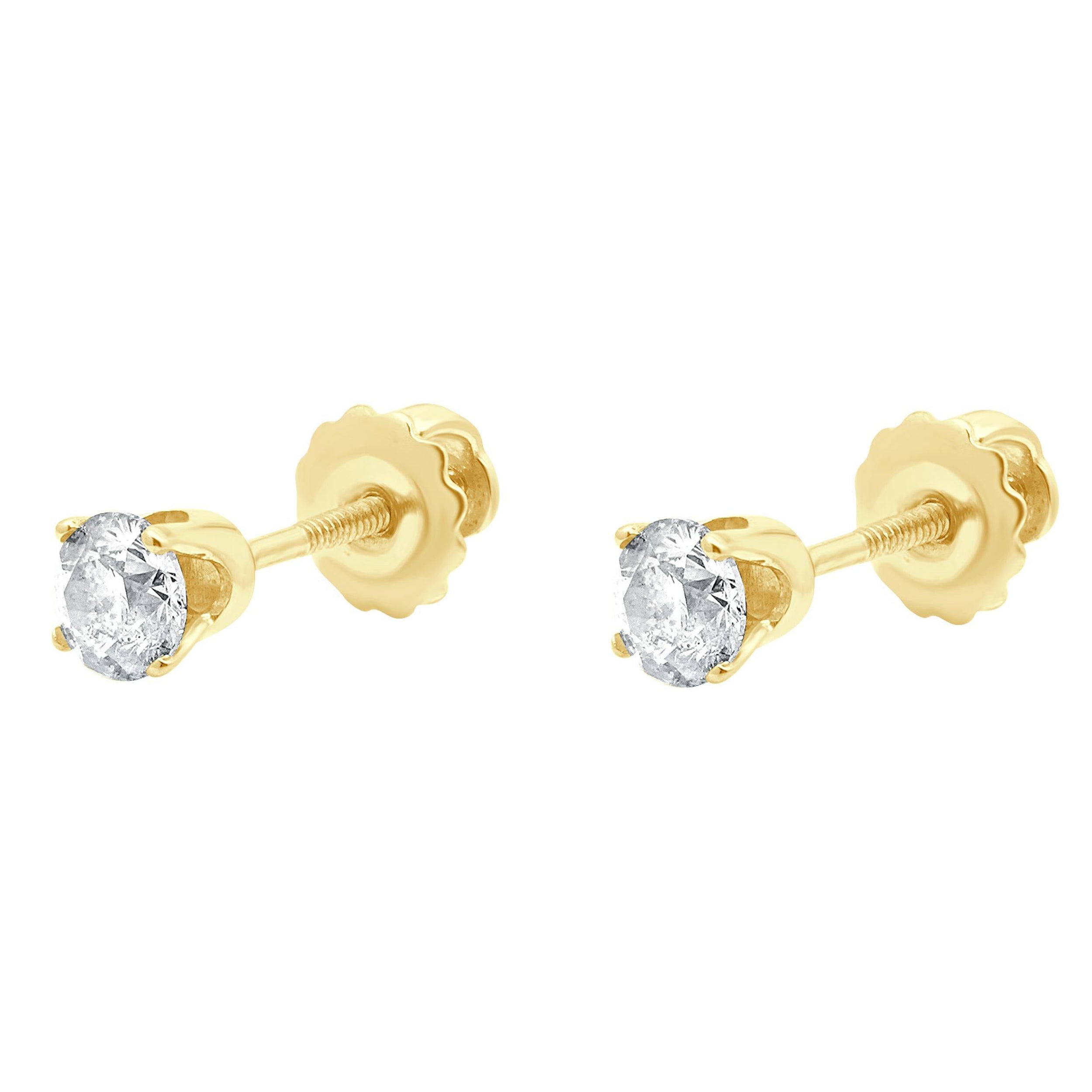Clous d
oreilles en or jaune 14 carats avec diamants taille brillant rond