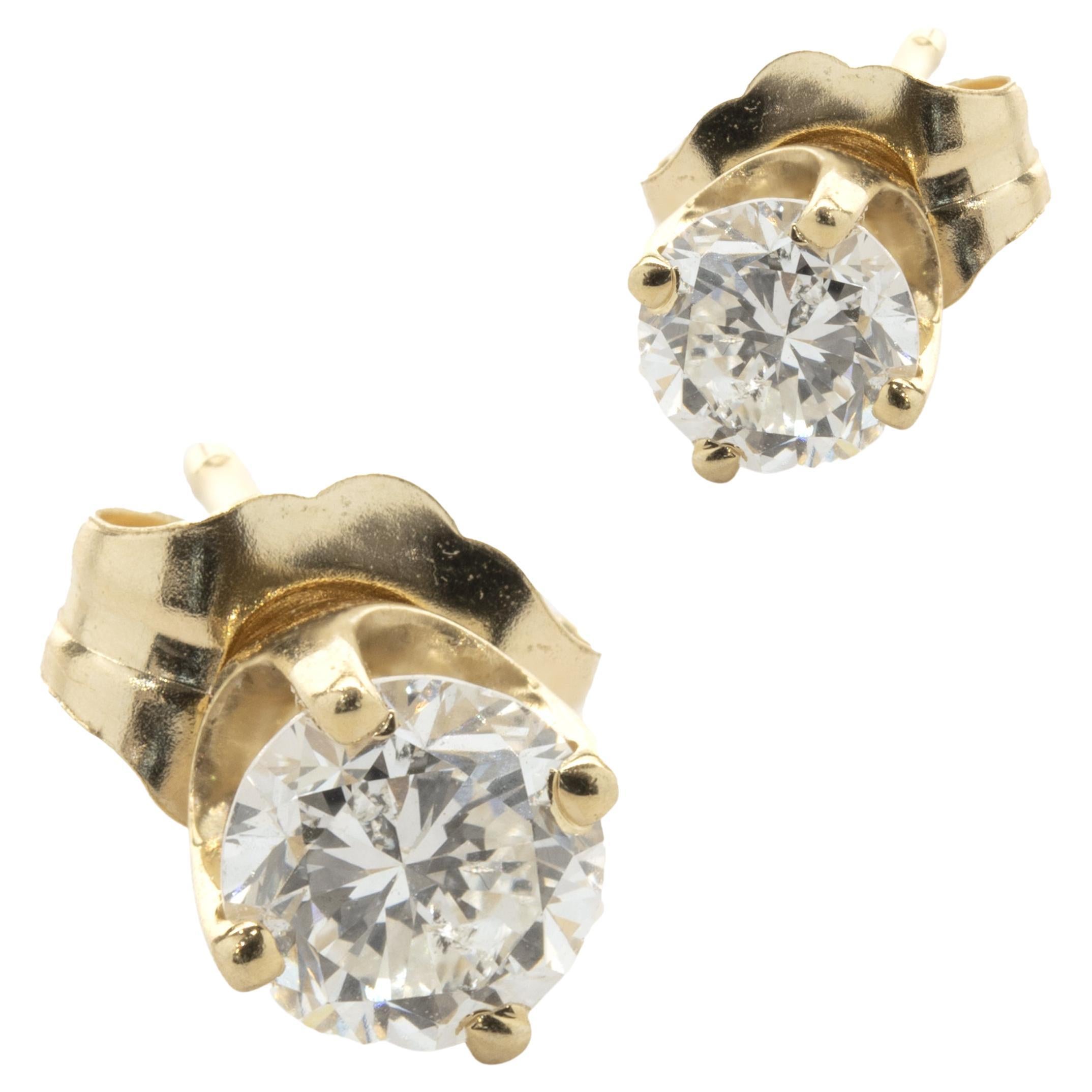 1.99 Carat Round Brilliant Cut Diamond 14 Carat Yellow Gold Stud Earrings For Sale at 1stDibs