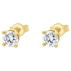 14 Karat Gelbgold Ohrstecker mit rundem Diamanten im Brillantschliff
