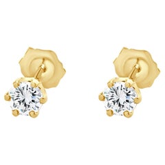 14 Karat Gelbgold Ohrstecker mit rundem Diamanten im Brillantschliff