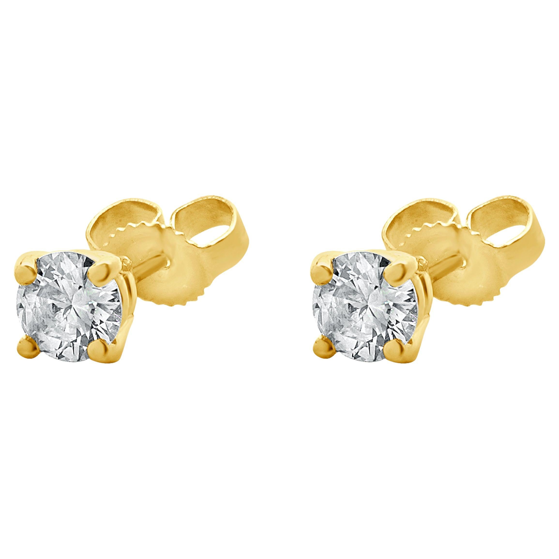 14 Karat Yellow Gold Round Brilliant Cut Diamond Stud Earrings