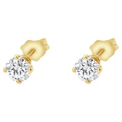 14 Karat Yellow Gold Round Brilliant Cut Diamond Stud Earrings