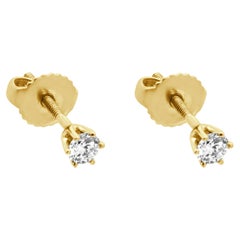 Clous d'oreilles en or jaune 14 carats avec diamants taille brillant rond