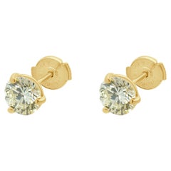 14 Karat Gelbgold Ohrstecker mit rundem Diamanten im Brillantschliff