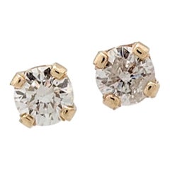 14 Karat Yellow Gold Round Brilliant Cut Diamond Stud Earrings I1/H .20 Carat
