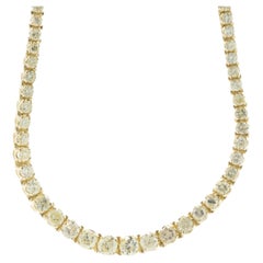 Tennis-Halskette aus 14 Karat Gelbgold mit rundem Diamanten im Brillantschliff