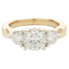 14 Karat Yellow Gold Round Brilliant Cut Diamond Three Stone Engagement Ring