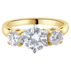 14 Karat Yellow Gold Round Brilliant Cut Three Diamond Engagement Ring