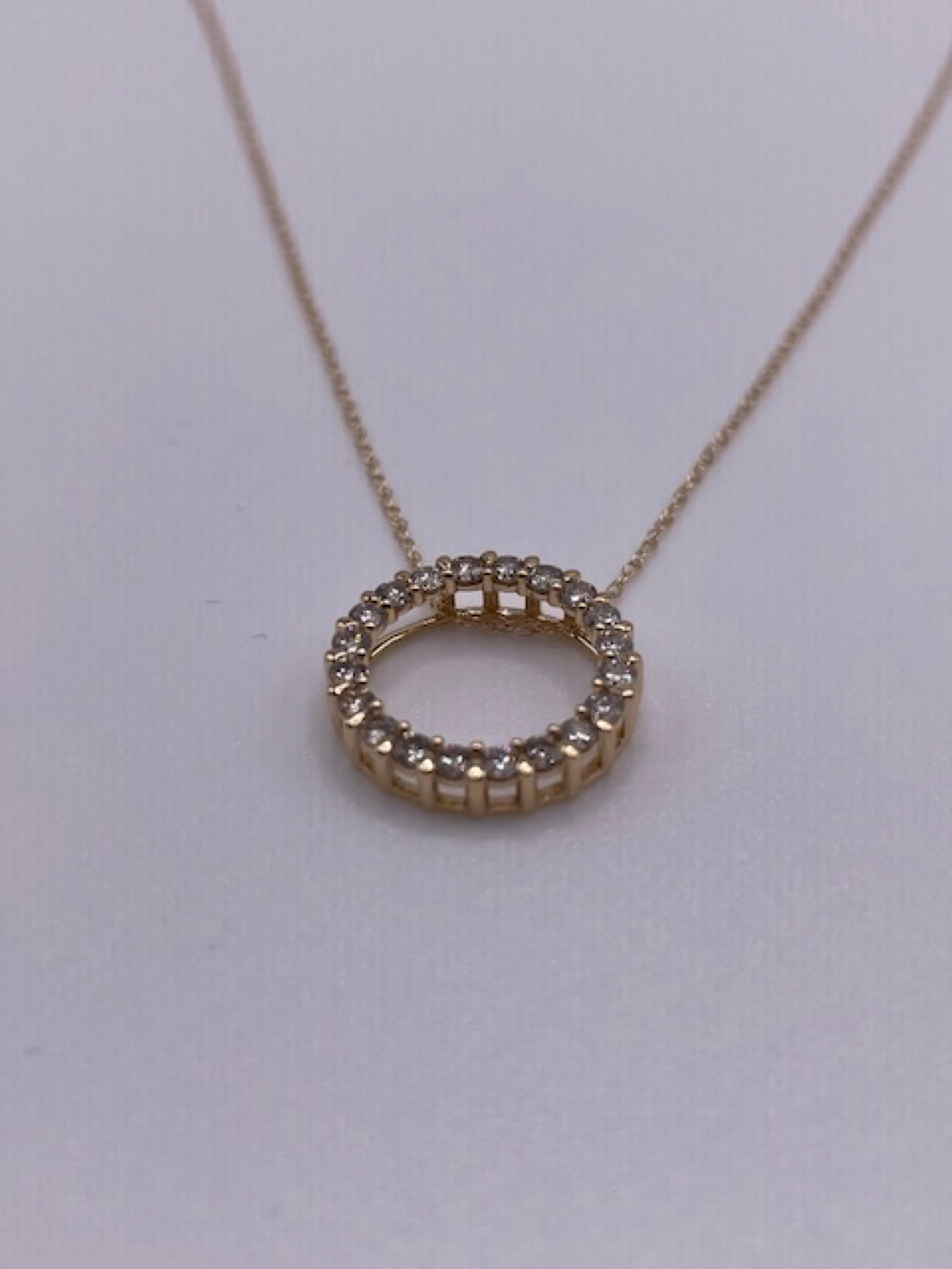 Women's 14 Karat Yellow Gold Round Brilliant Diamond Necklace For Sale