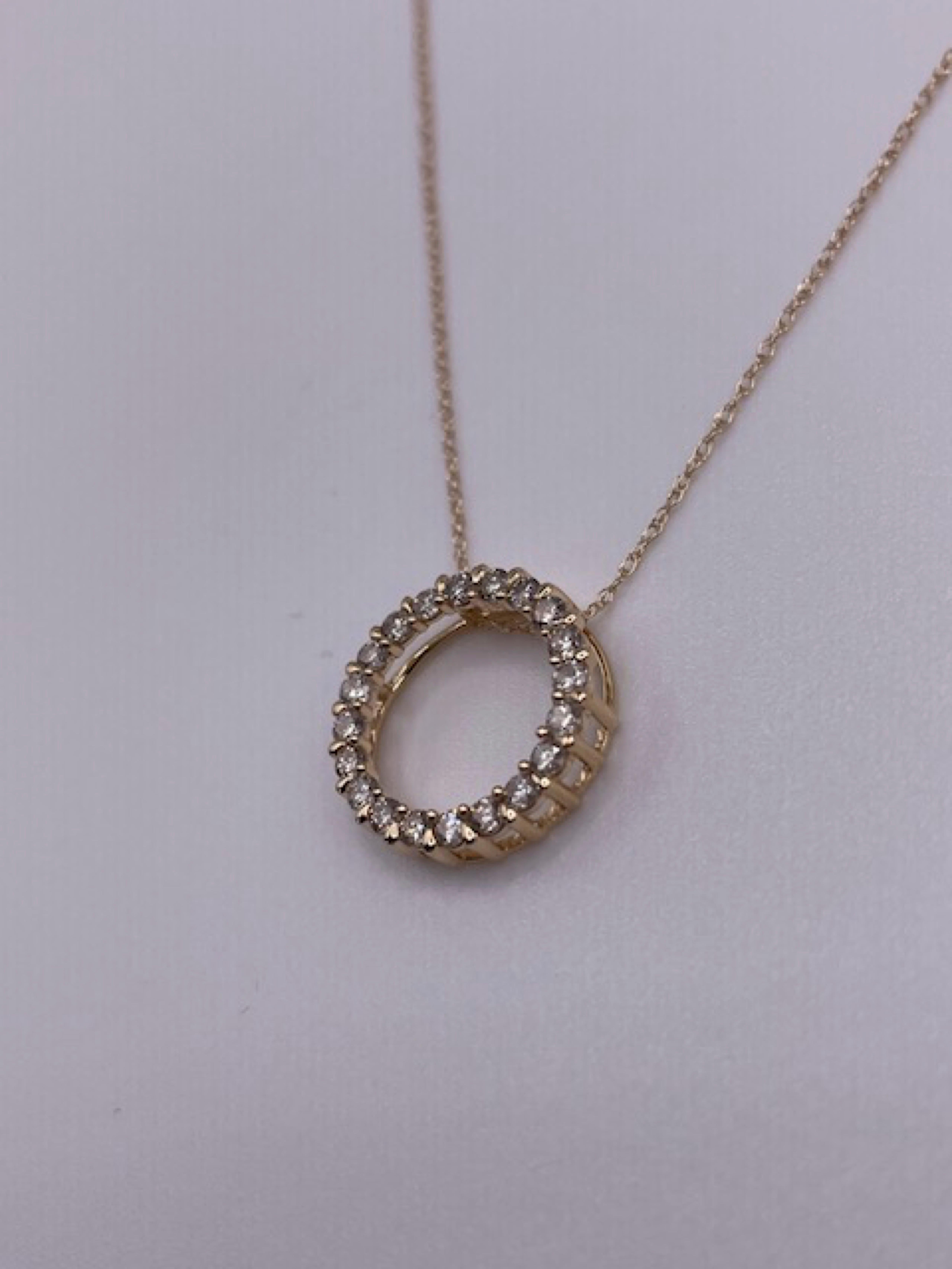 14 Karat Yellow Gold Round Brilliant Diamond Necklace For Sale 2