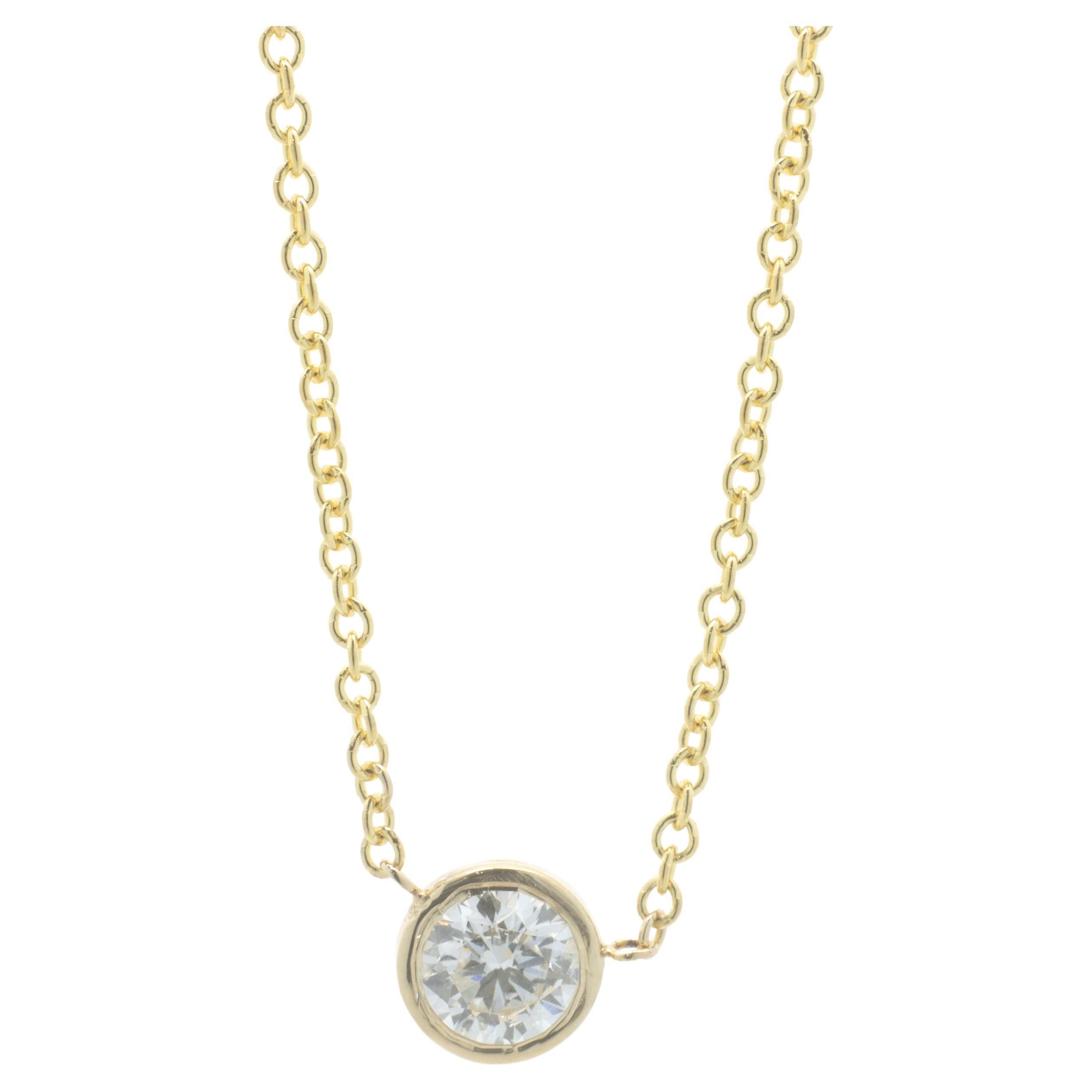 14 Karat Yellow Gold Round Brilliant Diamond Solitaire Necklace For Sale