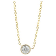 14 Karat Yellow Gold Round Brilliant Diamond Solitaire Necklace