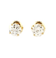 14 Karat Yellow Gold Round Brilliant Diamond Stud Earrings .78 Carat