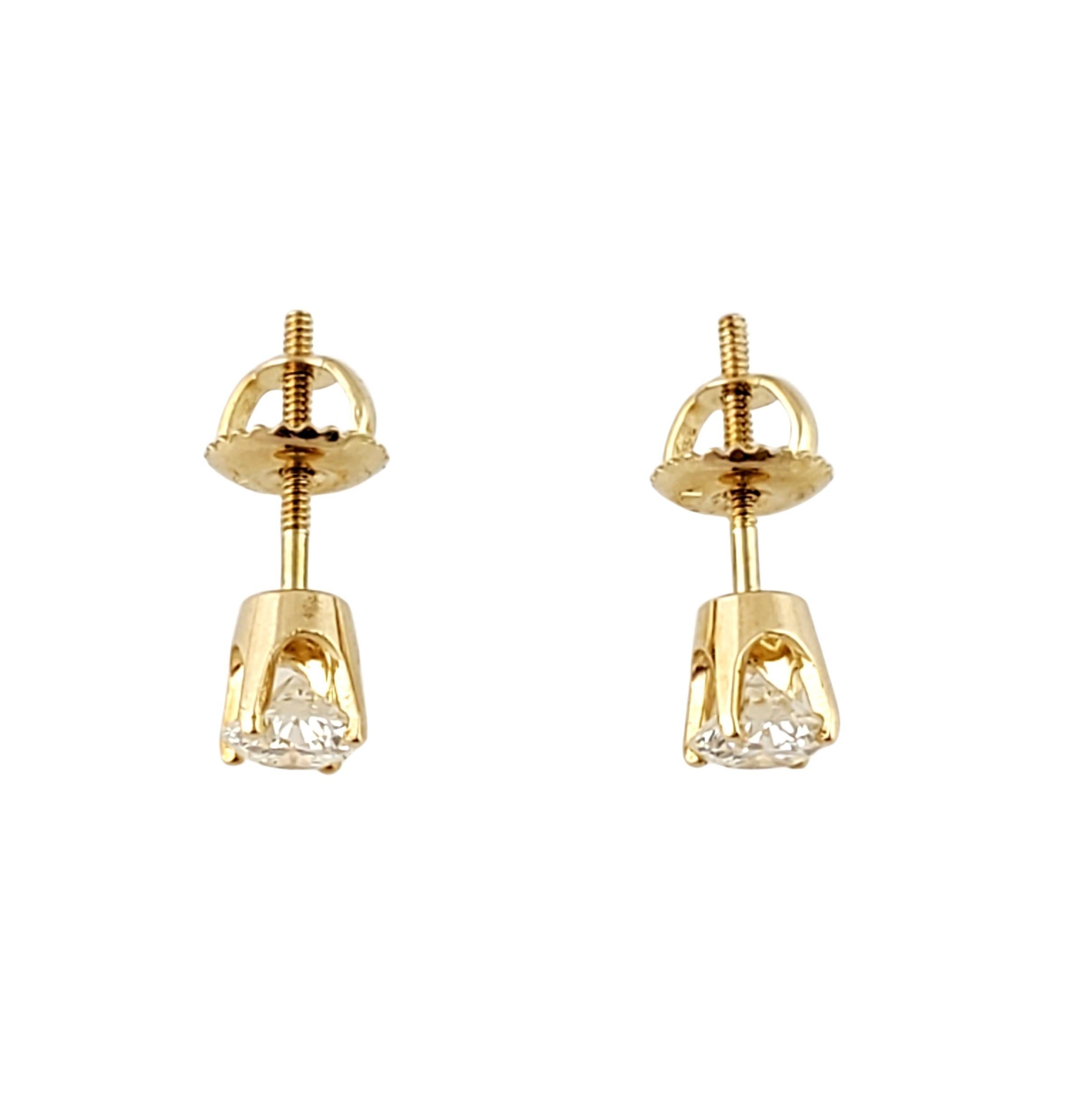 14 Karat Yellow Gold Round Brilliant Diamond Stud Earrings .78 Carat In Good Condition In Washington Depot, CT