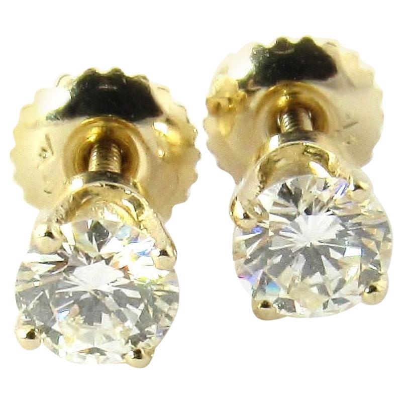 14 Karat Yellow Gold Round Brilliant Diamond Stud Earrings .78 Carat